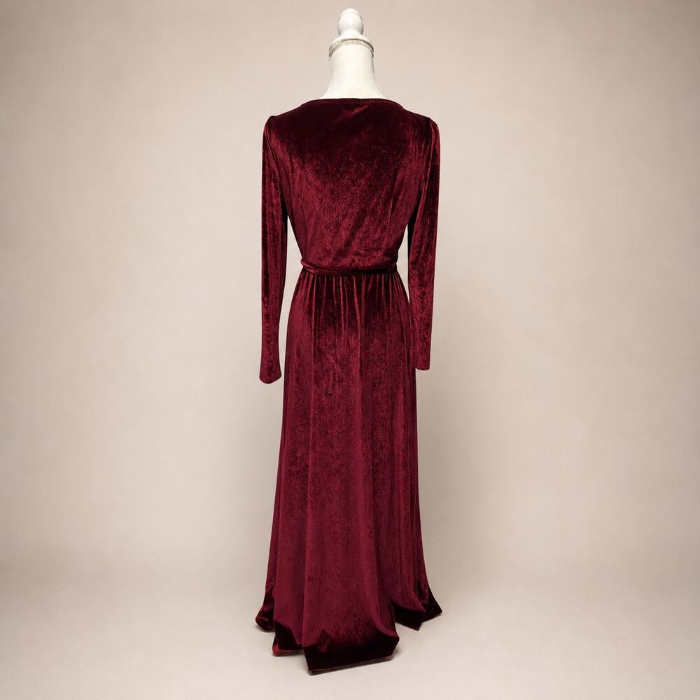 Baltic Born Burgundy Velvet Maxi Wrap Sofia Long Sleeve Dress Formal Gown L NWT - Picture 4 of 8